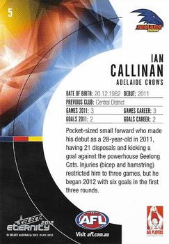 2012 Select AFL Eternity #5 Ian Callinan Back